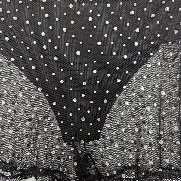 Fashion Nova Women's Sheer Black Shorts With Rhinestones And Attached Panties - Picture 3 of 10